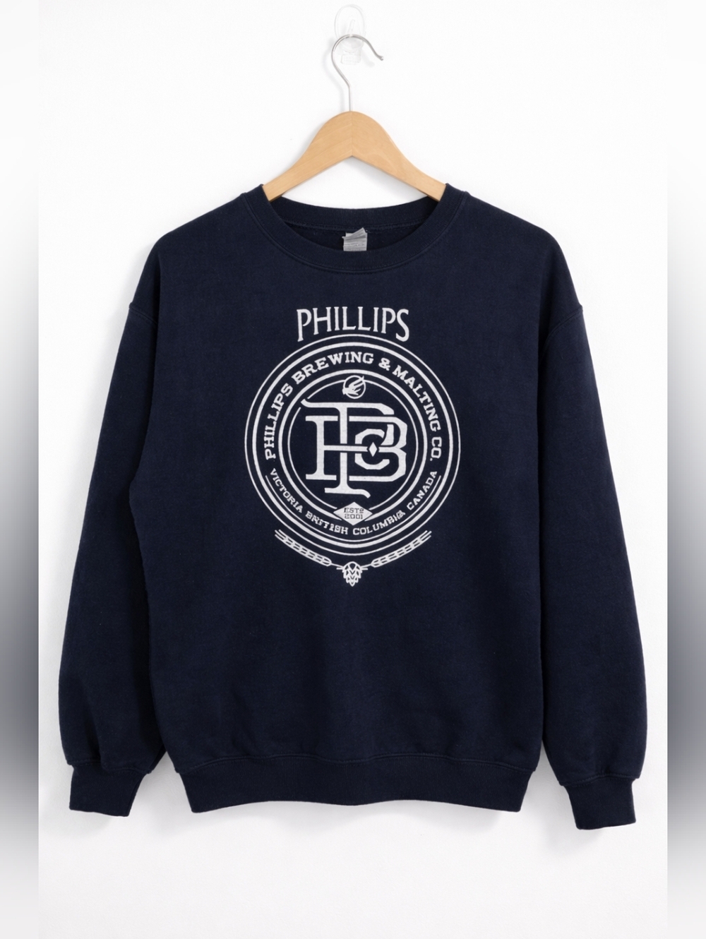 Phillips Brewing & Malting Co Crewneck Sweatshirt Black Graphic Logo Size M